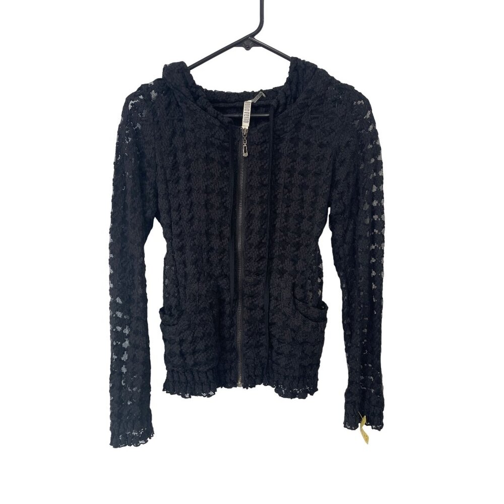 Maria Rerio Lace Jacket Size Small Full Zip Long Sleeve Hoodie Black Whimsigoth